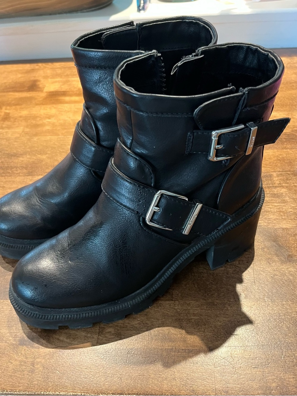 Circus by Sam Edelman Black Leather Buckle Heeled Ankle Boots